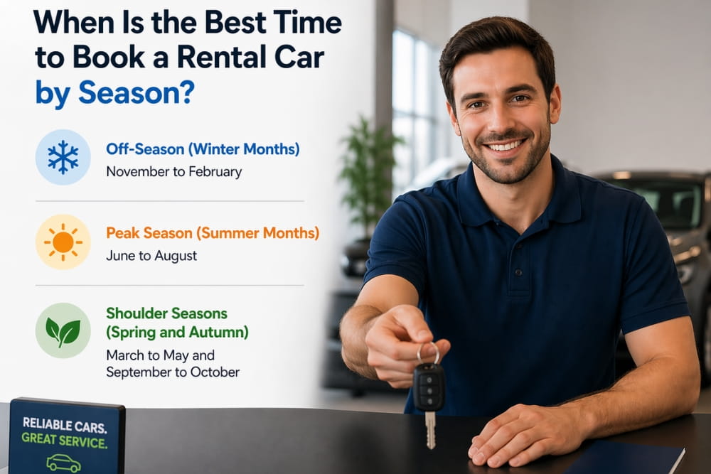Seasonal booking guide illustrates the best time to car hire by season for peak and off-peak travel